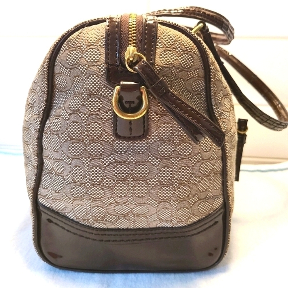 Coach Mini C Oxford Signature East West Satchel Khaki Canvas Mahogany Leather - Picture 8 of 15